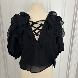 Elegant Black Ruffled Women's Top